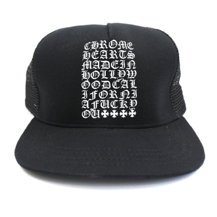 Chrome Hearts Eye Chart Made in Hollywood Trucker Hat Black Front