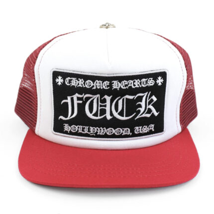 Chrome Hearts FUCK Hollywood Trucker Hat RedWhite Front