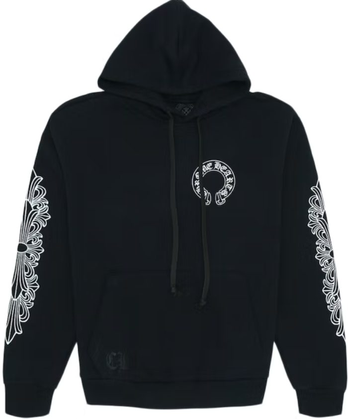 Chrome Hearts Horse Shoe Floral graphic printed Hoodie Black front side