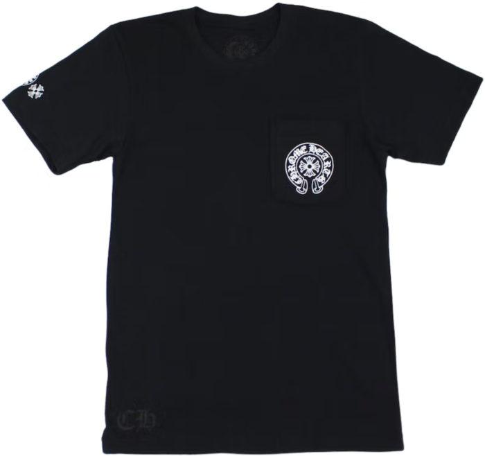 Chrome Hearts Multi Color Horse Shoe T shirt Black small logo on pocket front