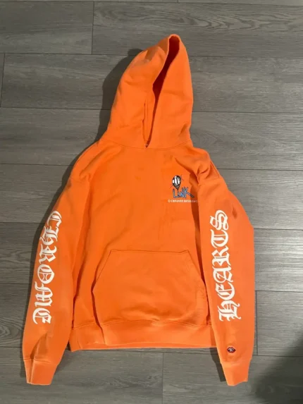 Chrome Hearts Orange Matty Boy Link and Build Hoodie small logo on chest