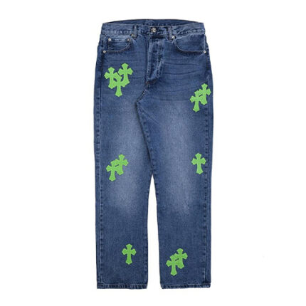 Firmranch New Green Applique Cross Chrome Hearts Pants